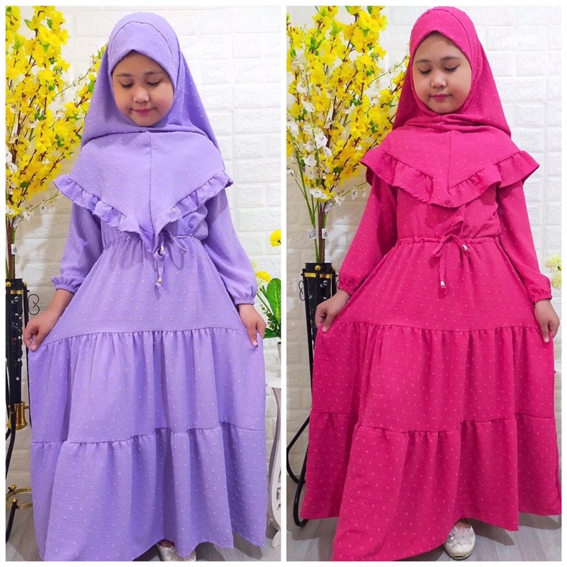 New Abirah Swissdot Kids Dress with Hijab Set | Shopee Philippines