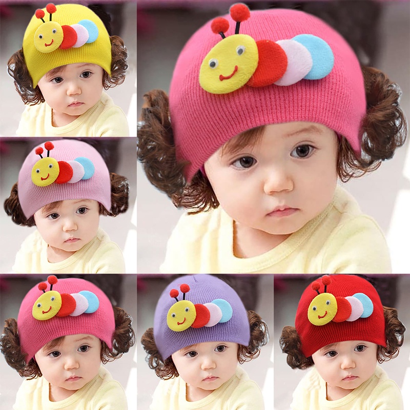 Cute Cartoon Baby Knitted Hat Kawaii wig Earmuff Accents for Infant