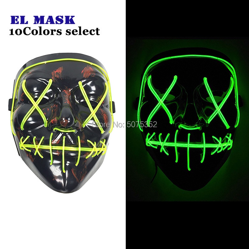 The Purge El Wire Glowing Mask Movies Cosplay Props Light Up Neon Mask Led Flashing Mask Scared 