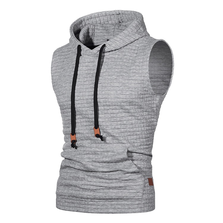 Men's Hooded Vest Sleeveless Solid Color Knit Hoodie Pullover Tank Top