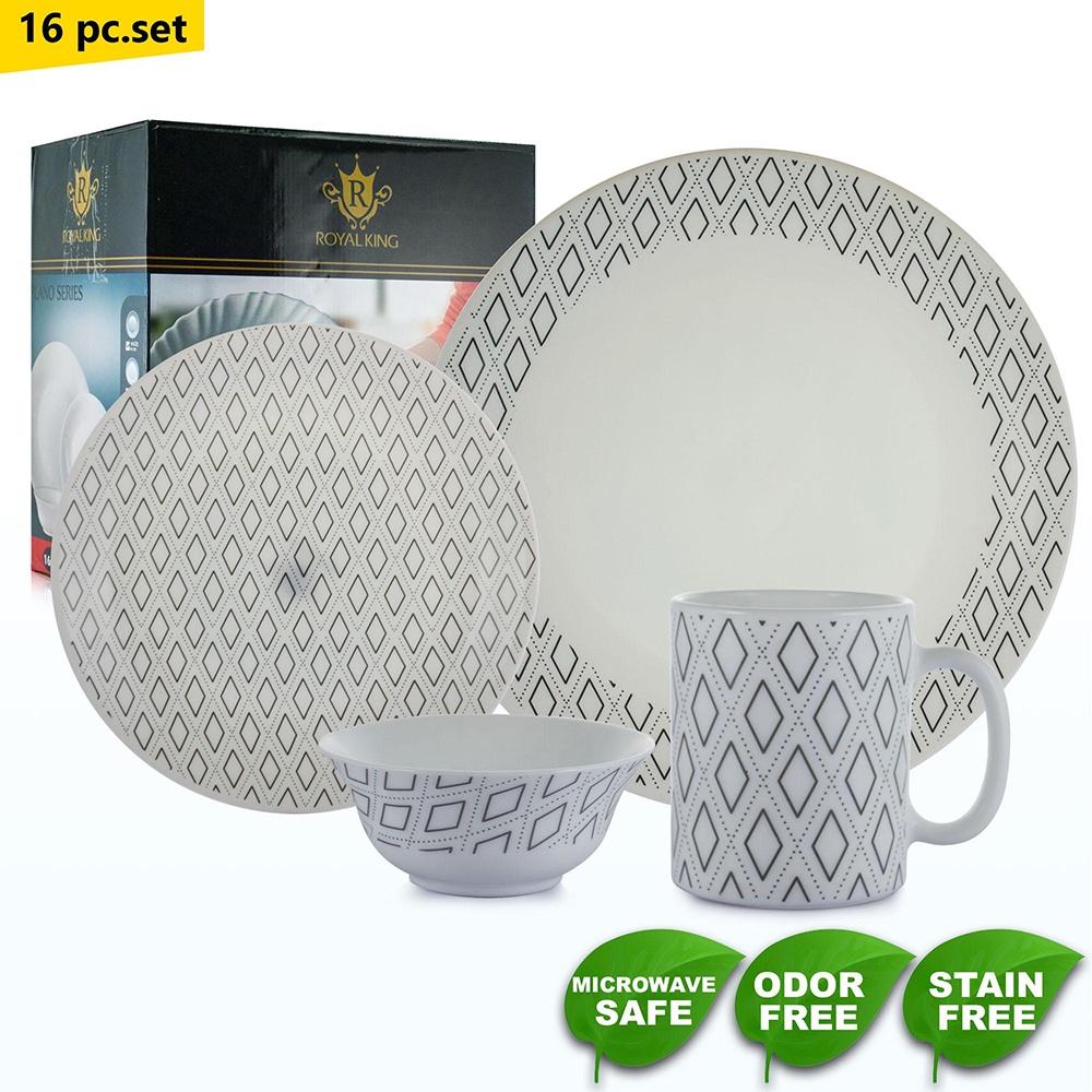 Royal King 16pc Angel Plano Dinner Set Microwavable Safe Tableware