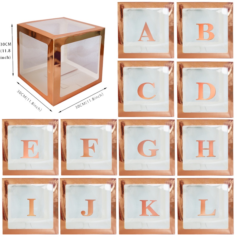 Rose Gold A-Z letter Name Transparent Balloon Box BABY ONE Boy Girl ...