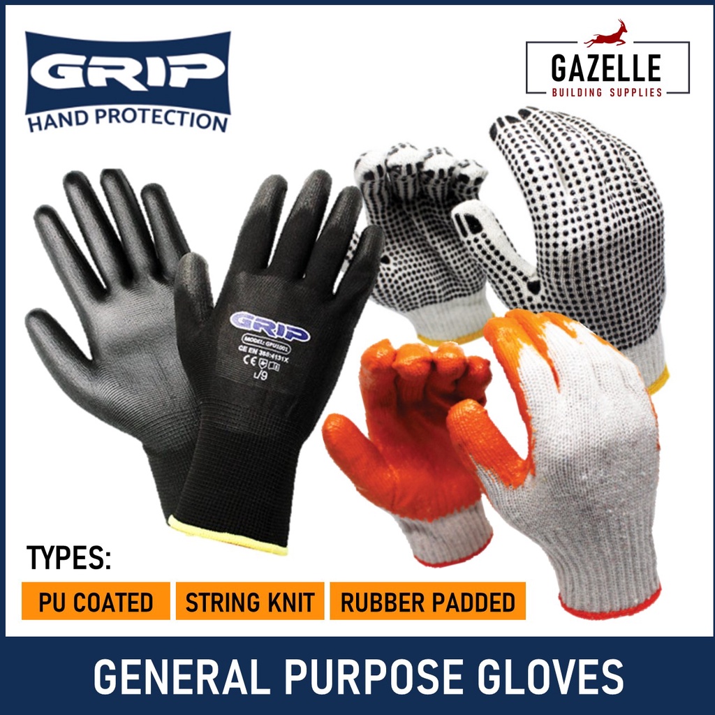 Grip Safety Gloves Cotton Comfort Stretchable PU Coated Black