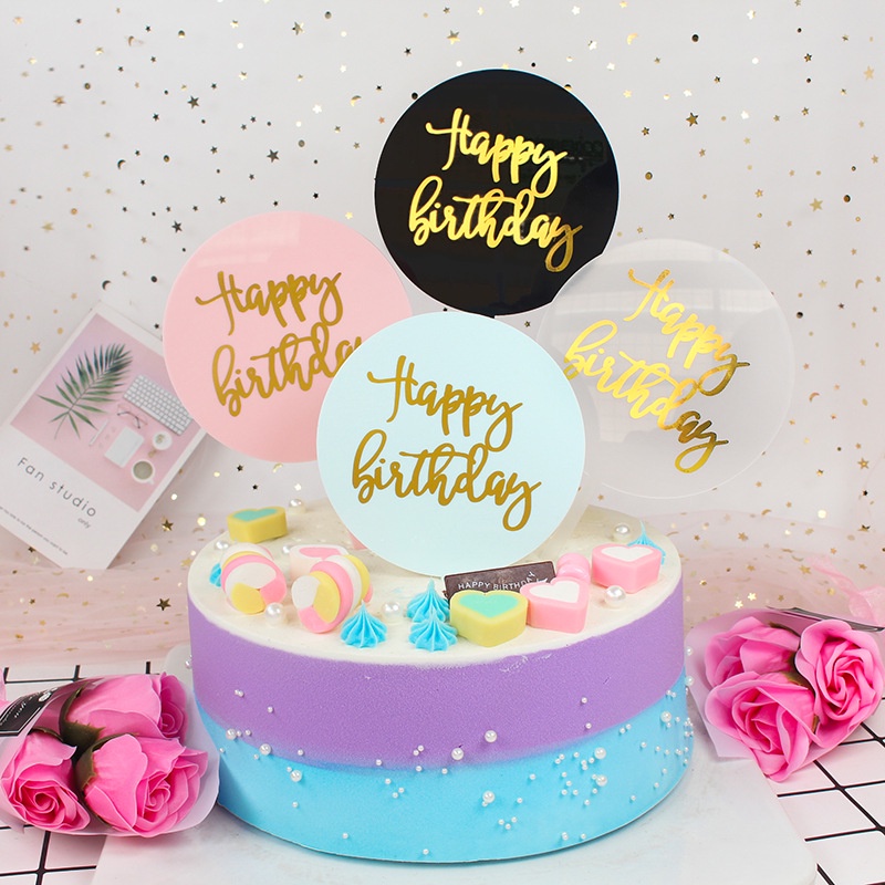 Cream cake decoration Happy birthday hot stamping round card