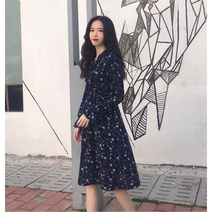 Korean Fashion Women Floral Long Sleeve Smart Waist Midi Dress RX Shopee Philippines