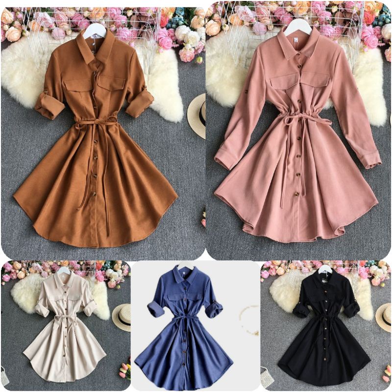 baao Korean Fashion Polo Plain Dress Casual Formal longsleeve Party Cocktail Dress Shopee Philippines