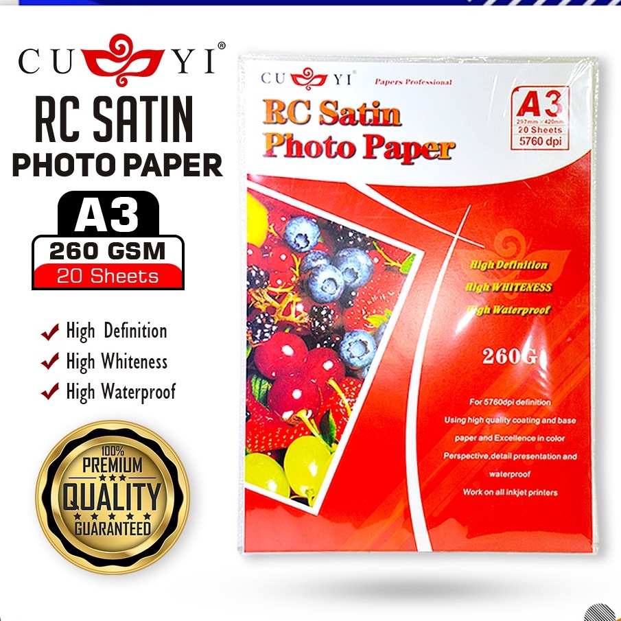CUYI "RC" Satin Photo Paper / Inkjet Photo Paper 260GSM (20 sheets / pack) A3 SIZE Shopee