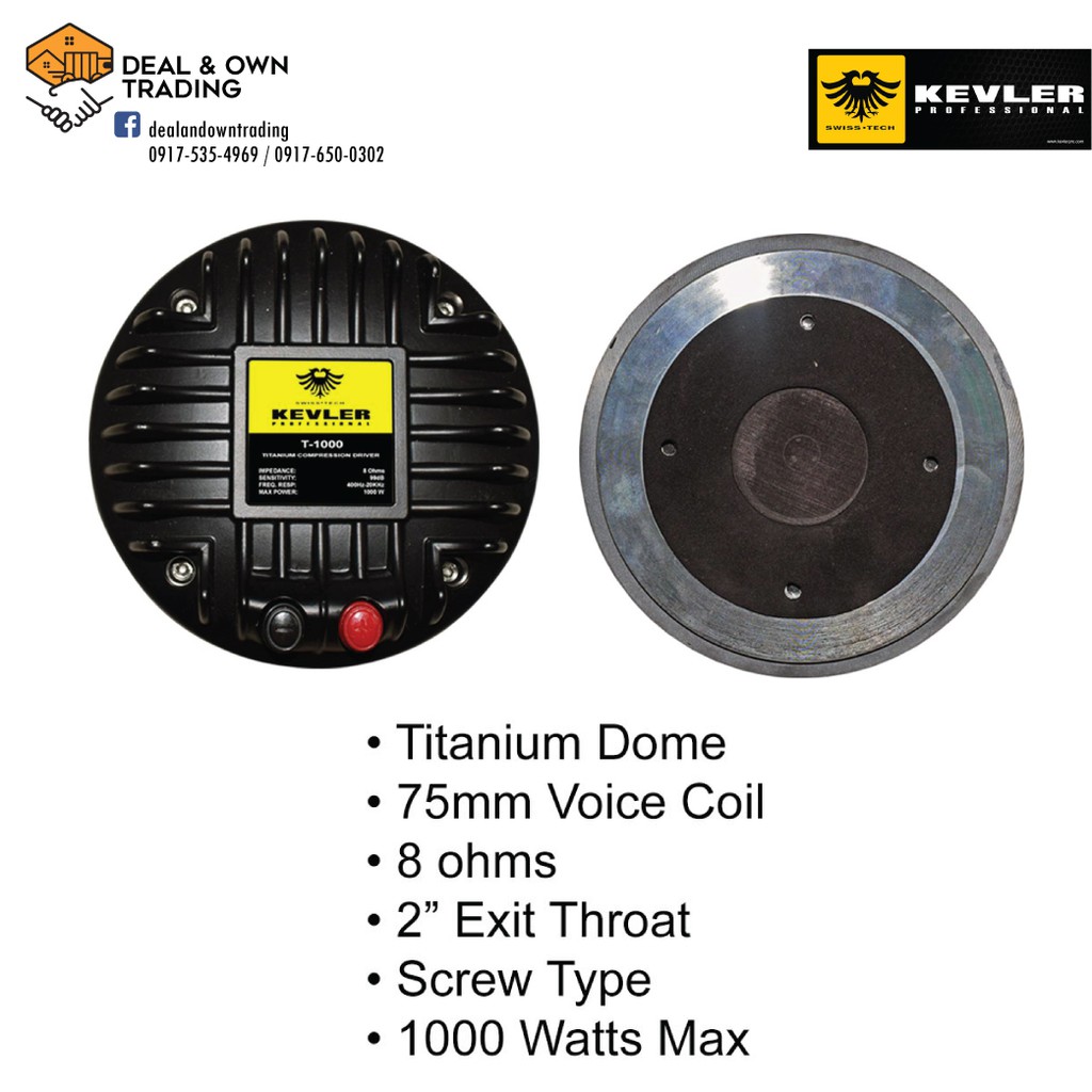 Kevler T-1000 1000W 8ohms Titanium Dome Compression Driver