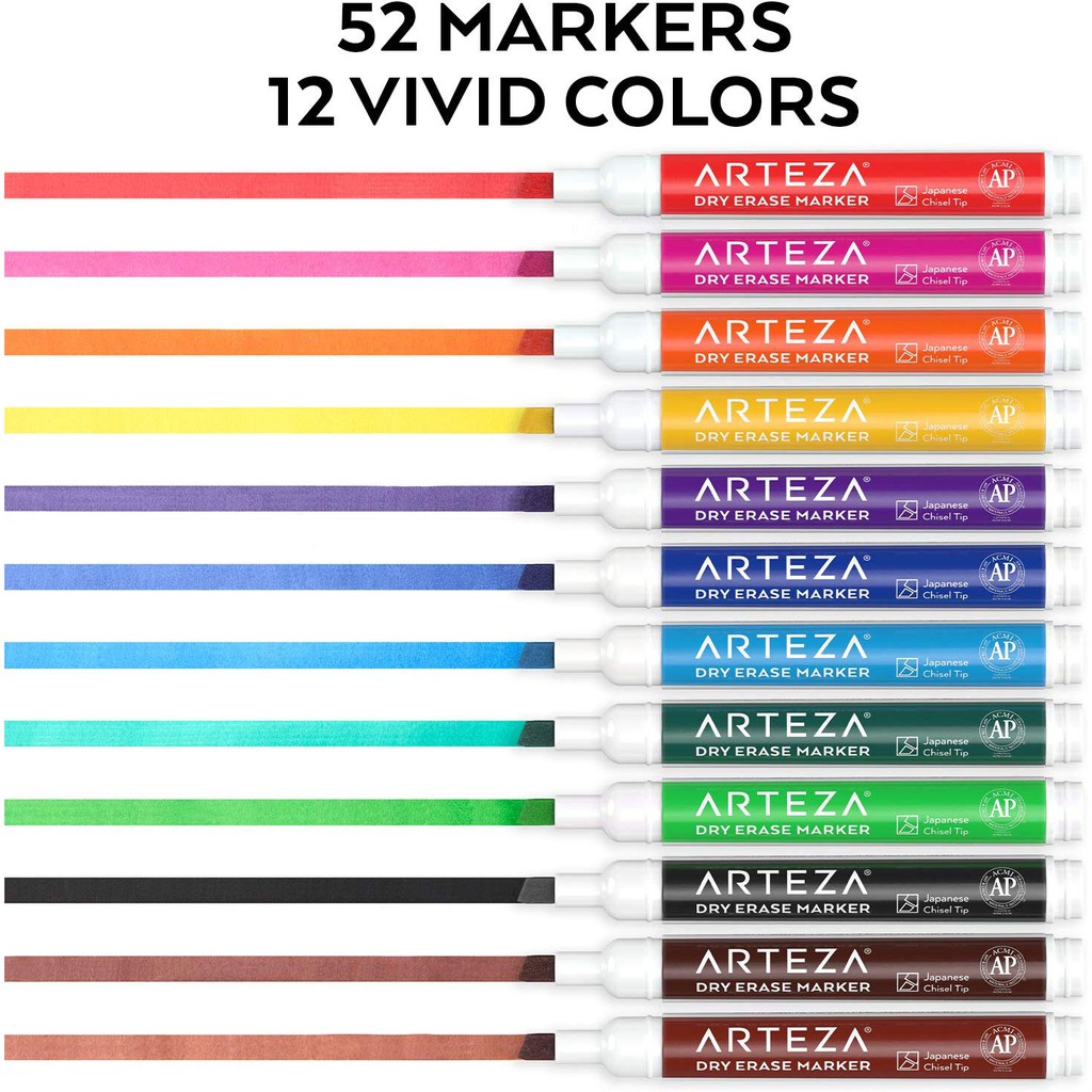 ARTEZA Dry Erase Markers Fine Tip, Bulk Pack of 36 Low Odor Dry Erase Pens  in 12 Assorted Colors, Homeschool Supplies Whiteboard Markers, Office and