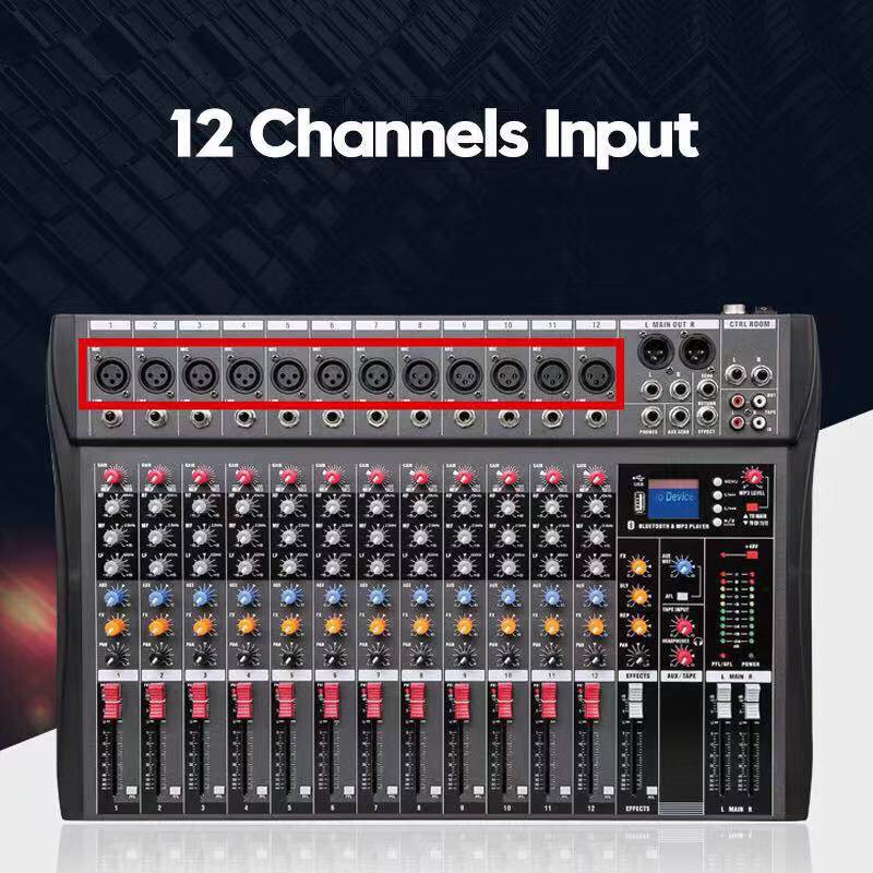 12 Channels Audio Mixer with USB & bluetooth DJ Sound Mixing Console