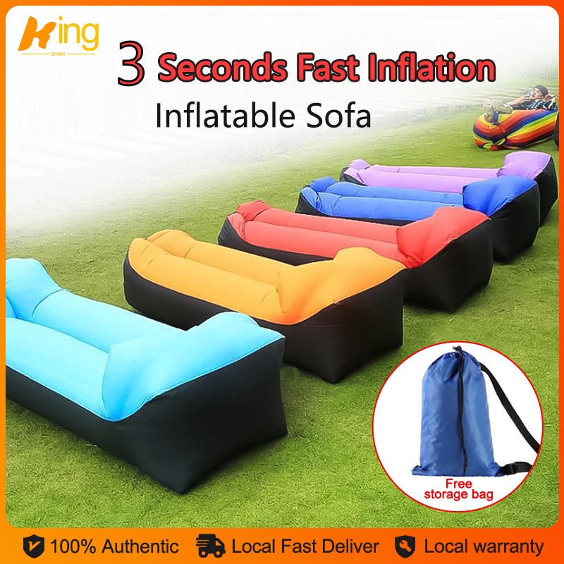 Inflatable Banana Bed With Pillow Folding Sofa Beach Air Bed Portable