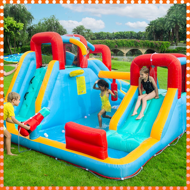 Children's bouncy castle Inflatable water jumping bed Double slide castle Outdoor play equipment