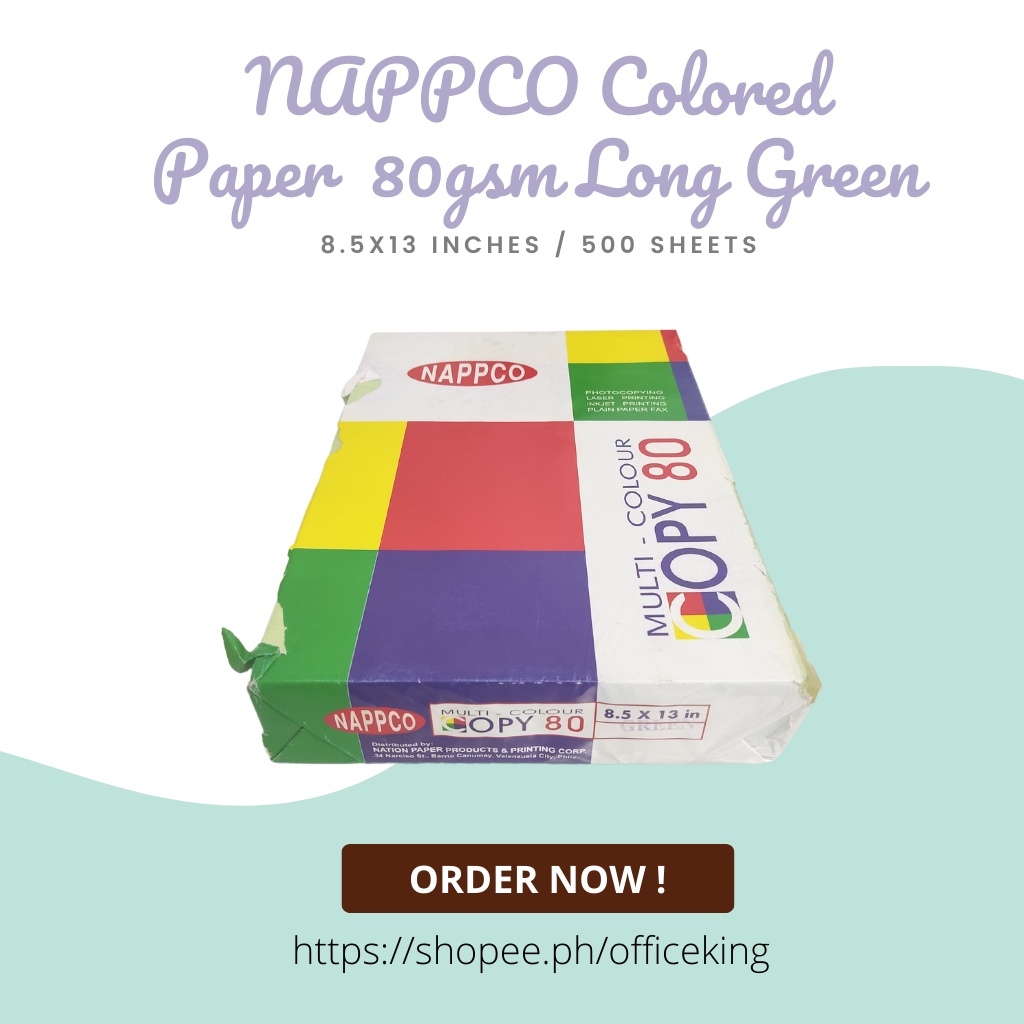 NAPPCO Colored Copy Paper 80gsm Green long by 500's | Shopee Philippines