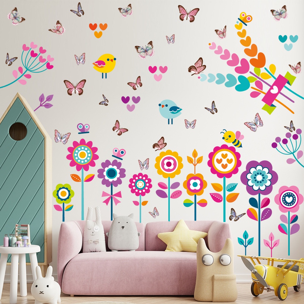 Sunflower Bird Sticker Children's Room Decoration Summer Butterfly