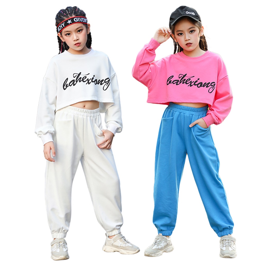 Lolanta Kids Girls Hip Hop Outfit Long Sleeve Crop Top Sweatpants ...