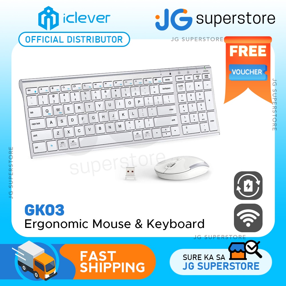 iClever GK03 2.4GHz 17 x 5 Inch Wireless Rechargeable 280mAh Keyboard