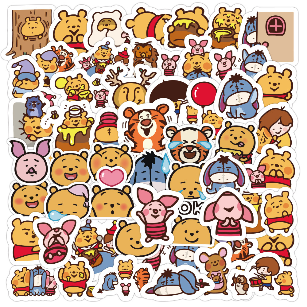 50 cartoon cute Pooh doodle stickers luggage laptop stickers waterproof ...