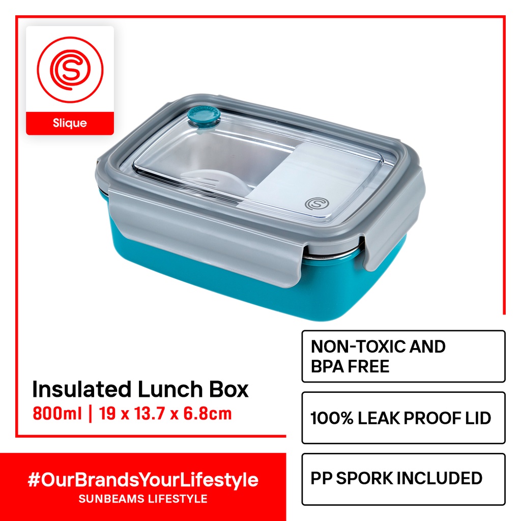 SLIQUE Stainless Steel Insulated Lunch Box w/ Compartment Vent Spork ...