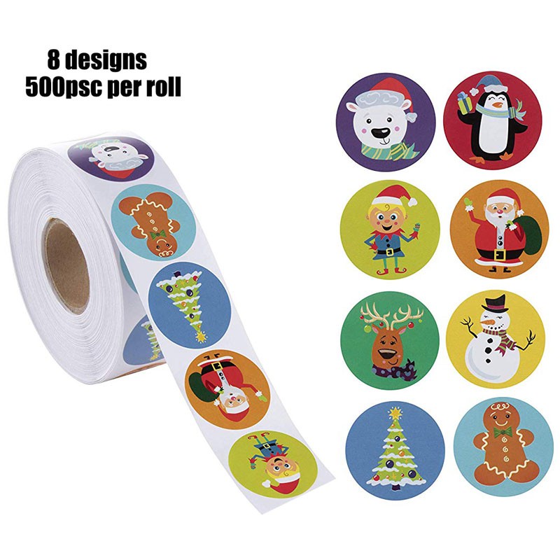 8 designs christmas stickers 500pcs per roll cartoon reward sticker ...