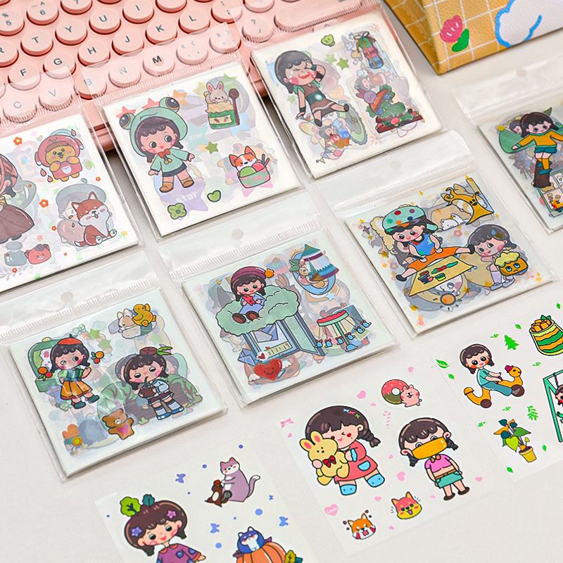 Dmw 20 Pcs Kawaii Pocket Sticker Set Transparent Pet Cartoon Waterproof 