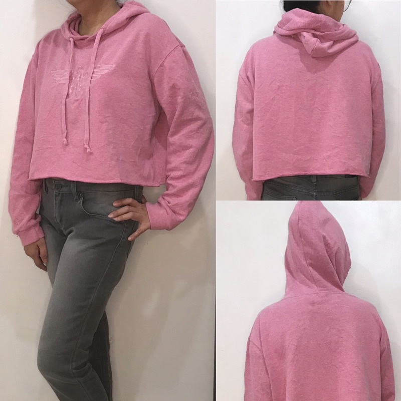 Pink crop top hoodie | Shopee Philippines