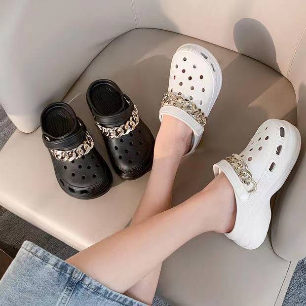 crocs Bae Clog with chain jibbitz wedges sandals fashion slippers