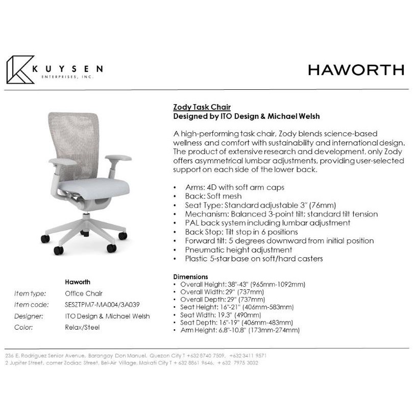 Haworth Zody Task Office Chair Relax Steel by Kuysen Shopee Philippines