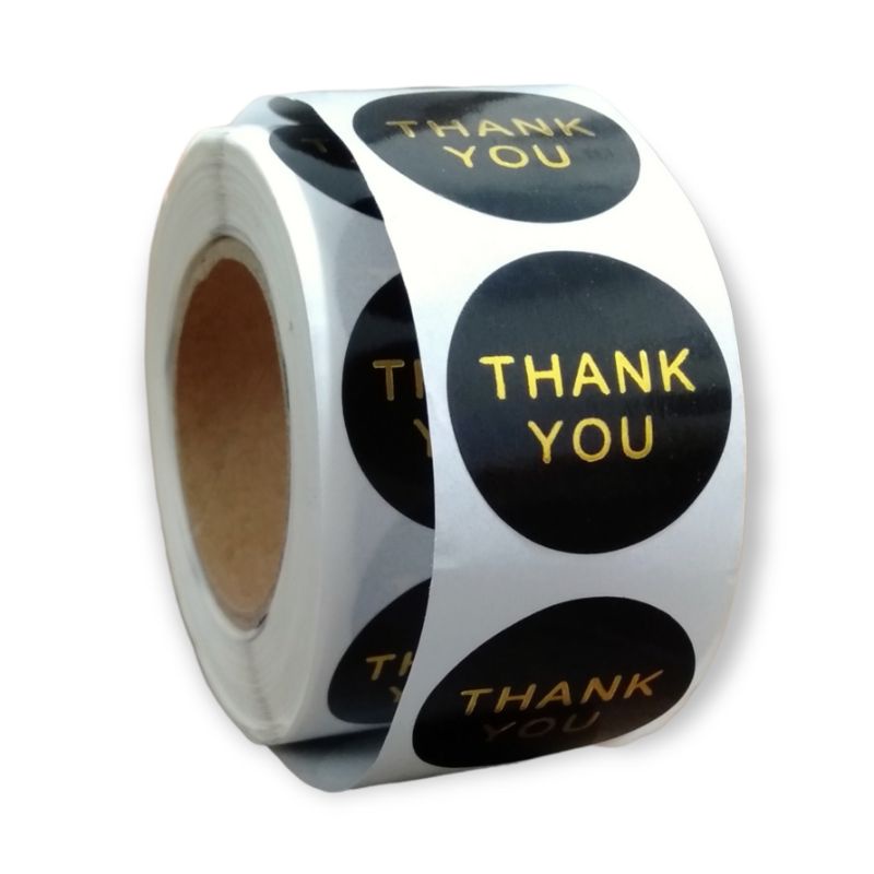 500pcs thank you Stickers Round Diameter 2.5cm black gold circle ...