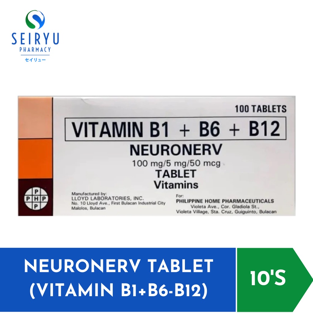 Vitamin B1 + B6 + B12 Tablet 100mg / 5mg / 50mcg NEURONERV Shopee