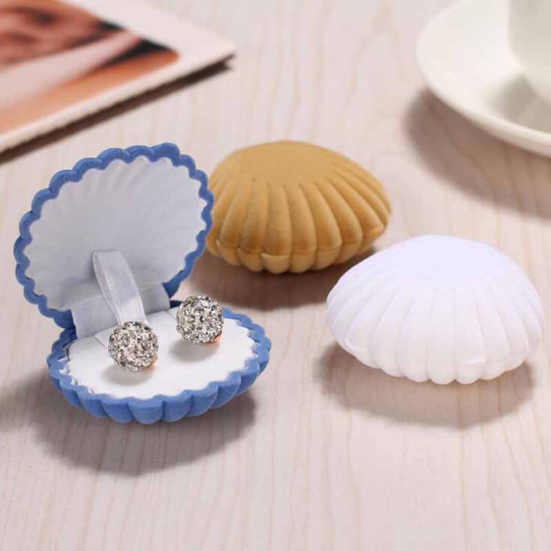 1 pcs Lovely Shell Shape Velvet Jewelry Box Wedding Engagement Ring Box ...