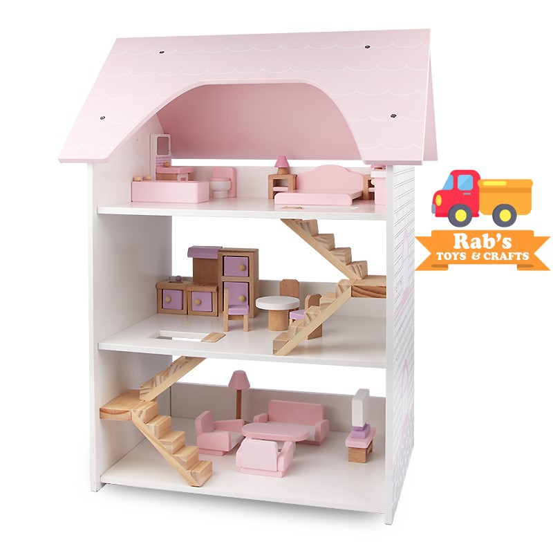 Wooden Dollhouse Doll house Pink Threestorey villa Shopee Philippines