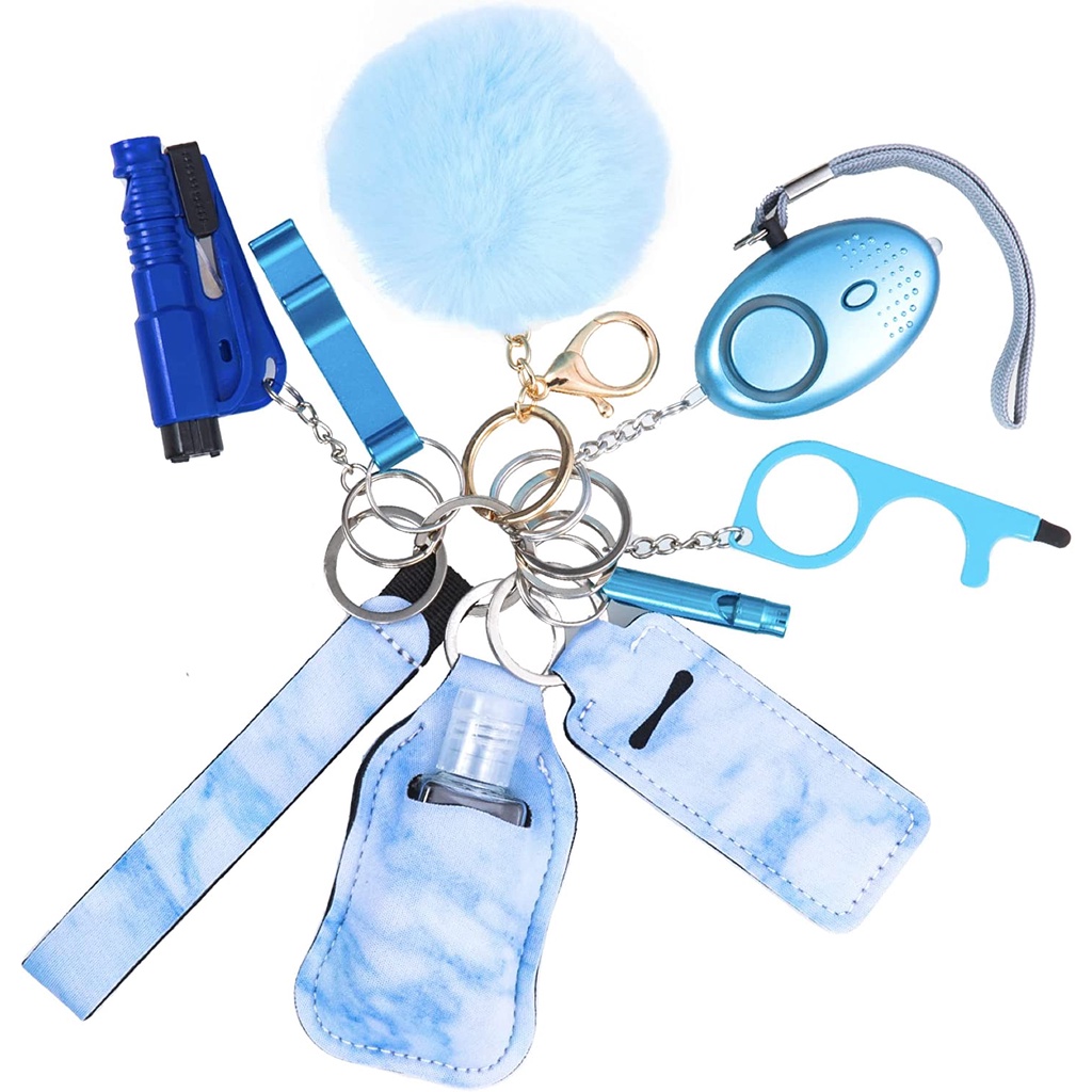 Keychains Kit for Girls with Personal Safety Alarm, Pom and Wirstlet
