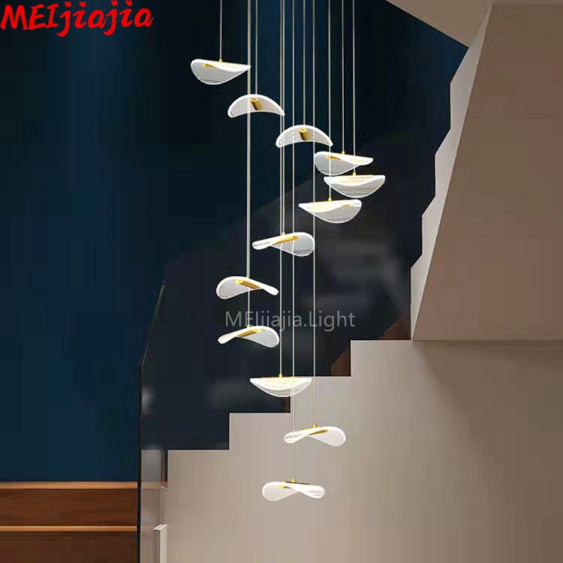MEIJIAJIA Nordic hollow duplex building long chandeliers stair chandeliers living room dining