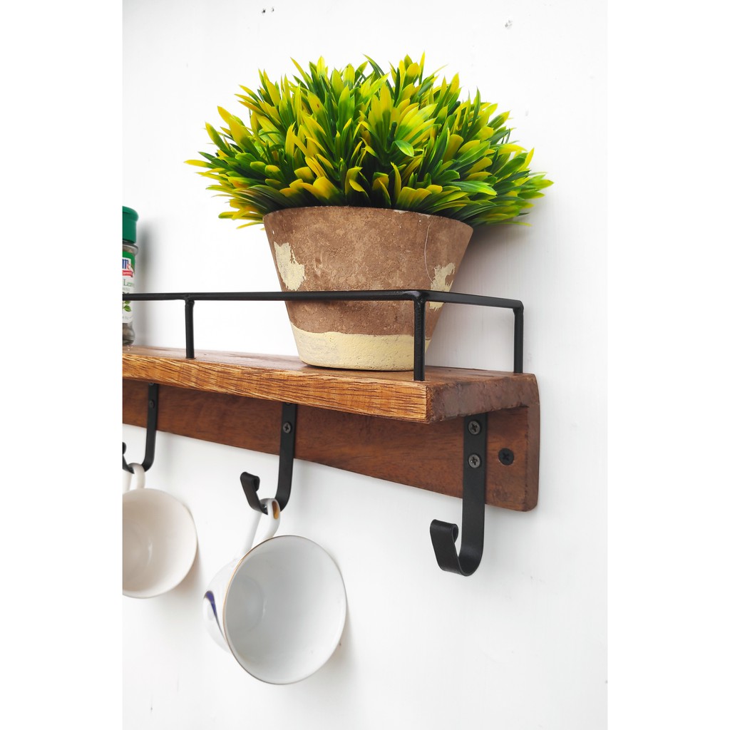 Solid Wood Hookshelf with Fence (10CM Width)- Kitchen and living Room ...