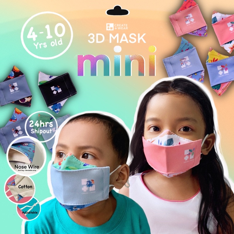 24hrs shipout | Premium Washable 3D face Mask mini for kids 4-10 yrs ...