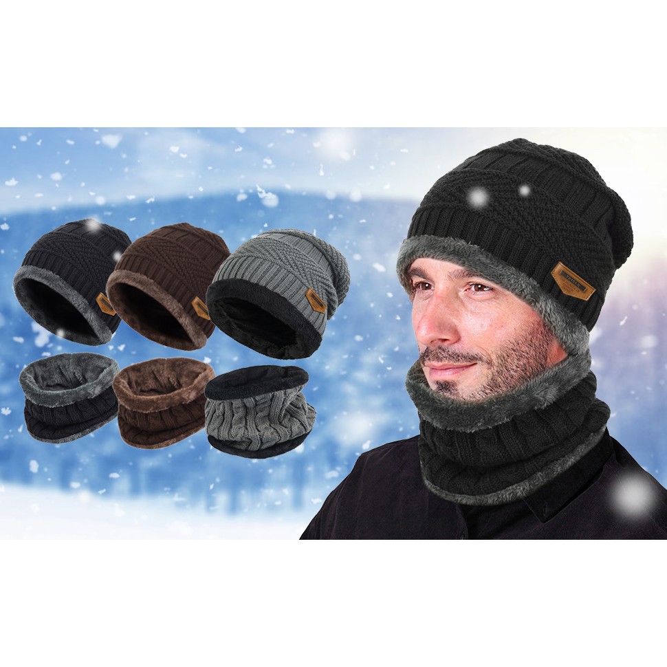 Imported Quality Winter Beanie Hat Cap Neck Warmer Scarf Set Fleece Lined Skull Cap And Scarf Unisex Hat & Scarf Set Stylish Knit Skull Cap For Men Women