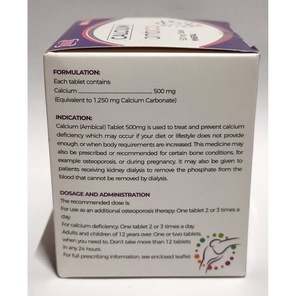 AMBICAL Calcium 500mg Box of 100 Tablets | Shopee Philippines