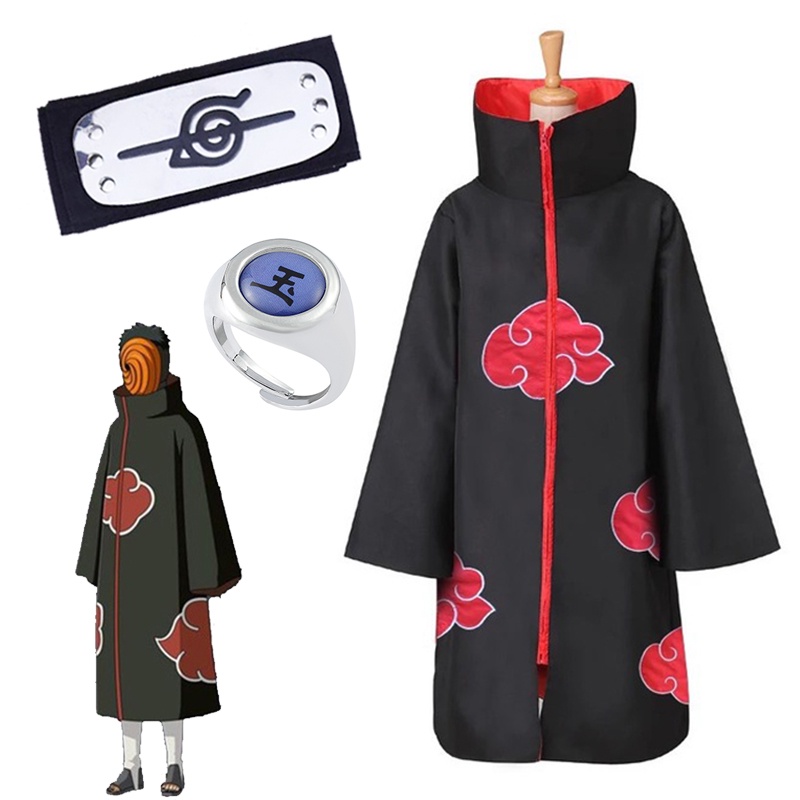 Anime Naruto Akatsuki Cloak Uchiha Obito Headband Ring Ninja Cape Kids ...