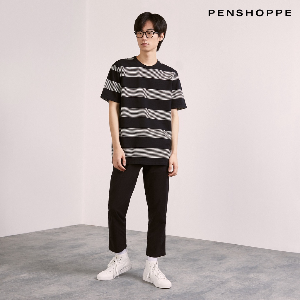 Penshoppe Dress Code Relaxed Fit Striped Tshirt For Men (Black/Gray ...