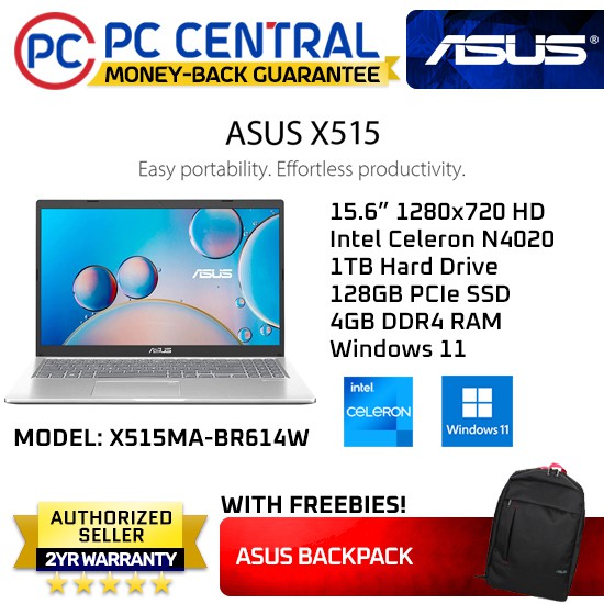 Asus X515 X515ma Br614 156 Intel Celeron N4020 4gb Ram 128gb Ssd 1tb Hdd Windows 11 9590