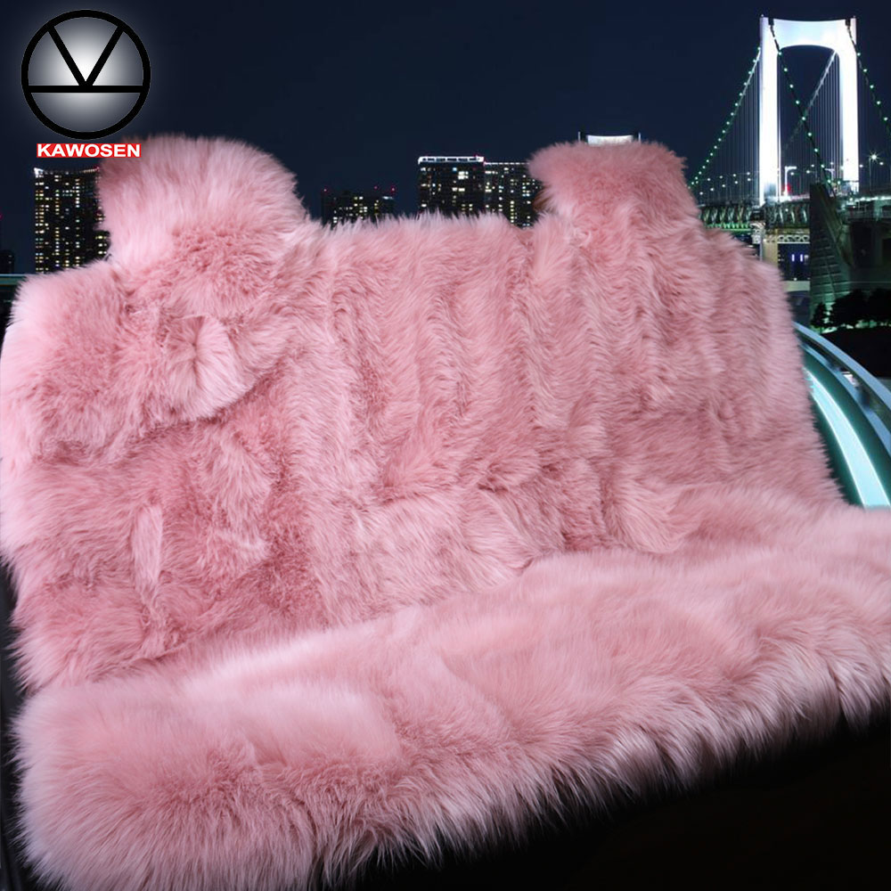 KAWOSEN Faux Fur Warm Car Back Seat Cover Artificial Plush Black Cute Car Rear Seat Covers Fundas Co