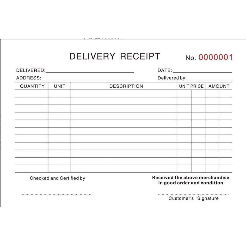 DELIVERY RECEIPT（level）60 sheet duplicate and triplicate carbon paper