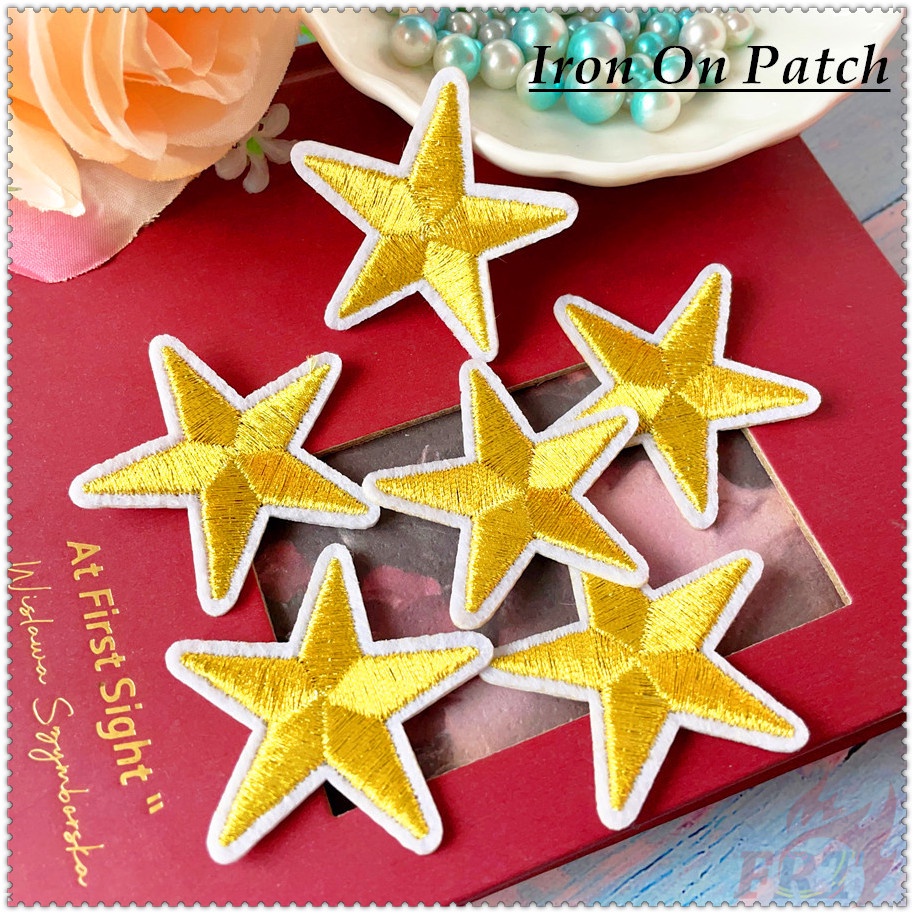 ️ Ironon Patch：Gold Star ️1Pc Diy Sew on Iron on Badges Patches Hat