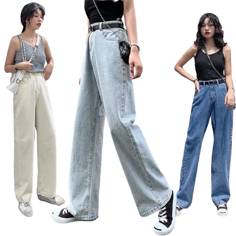 High Waist Wide Leg Pants Black Pink Denim New BoyFriend Jeans | Shopee ...