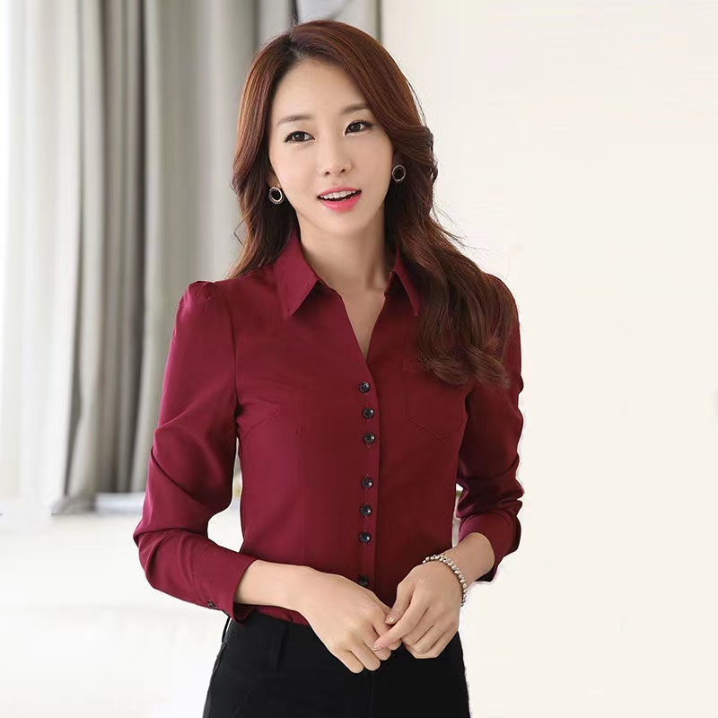 Women Blouse White Shirt Women's Long Sleeve Formal Wear Chiffon V-neck ...