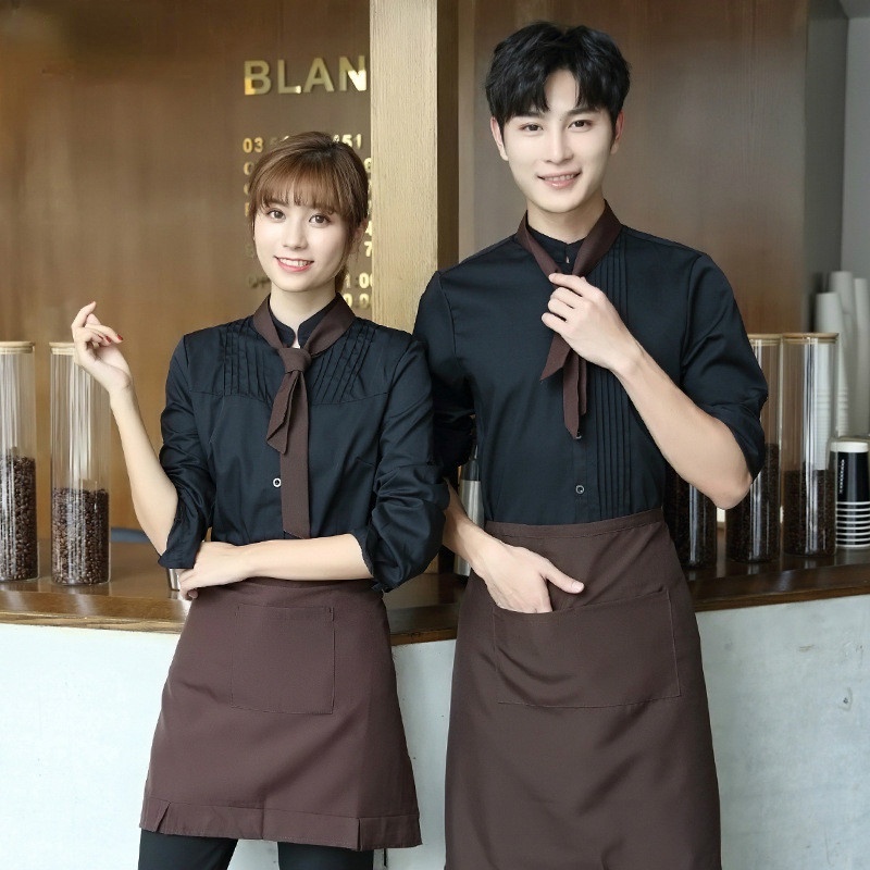 Long Sleeve Hotel Food Service Overalls Western Restaurant Waiter Uniform Woman Coffee Shop 4461