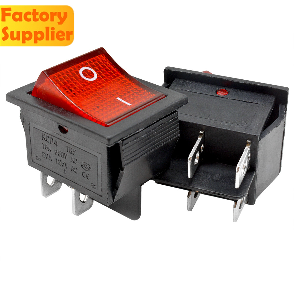 1x KCD4 Rocker Switch 25*31MM DPST 4PIN Terminals ON/OFF 16A 250V Red