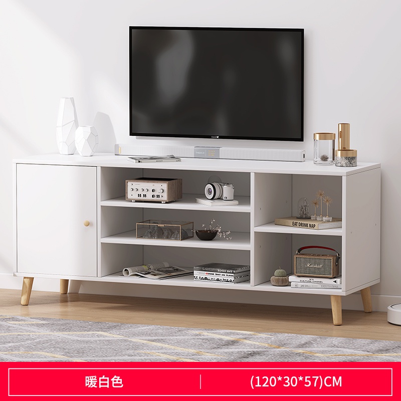 TV Rack 120*29.8*57cm (White) 1 cabinet 5 open shelf 4 legs mdf wood ...
