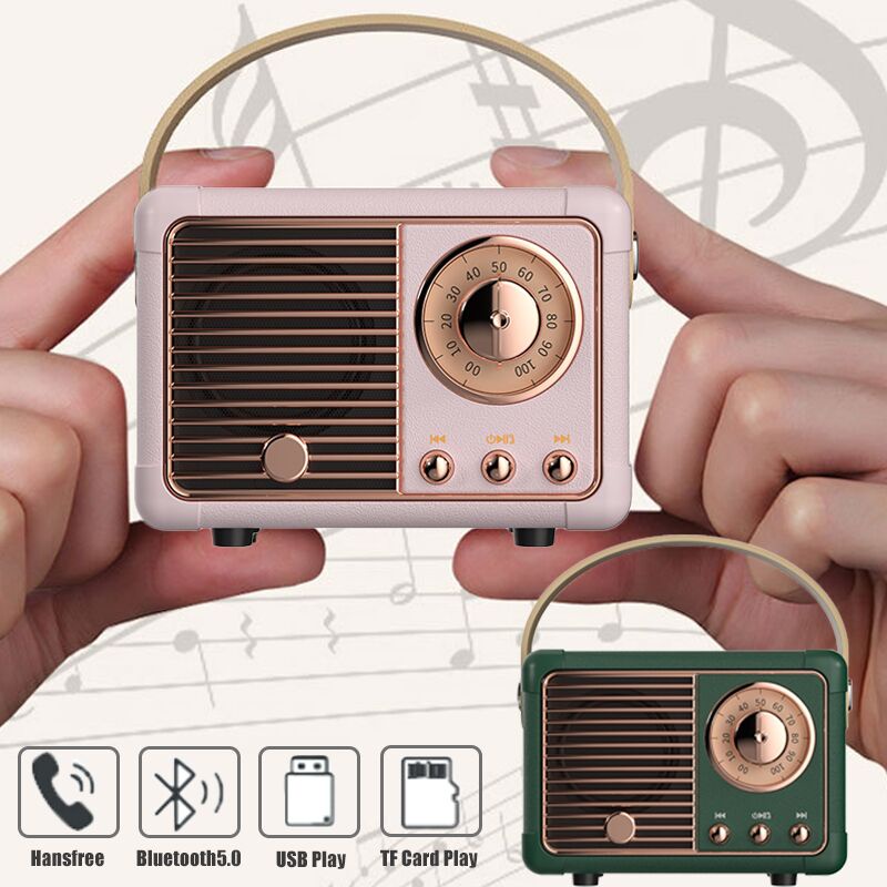 Mini Retro FM Radio Wireless Bluetooth Speaker Hi-Fi Music Player with AUX  USB TF Card Slot