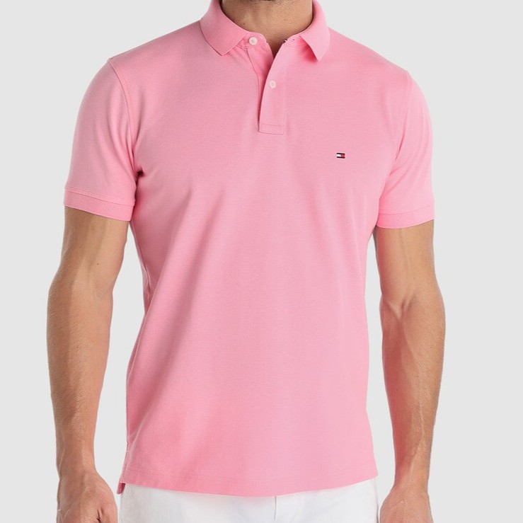 Pink tommy 2024 hilfiger polo shirt